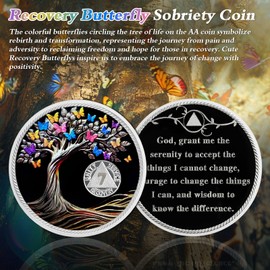 Delicate 7 Month Sobriety Coin - Recovery Butterfly Tree of Life AA Coins - Seven Month NA HA AA Chips and Medallions - 1-12 Months Living Clean Narcotics Alcoholics Anonymous Gifts for Men Women