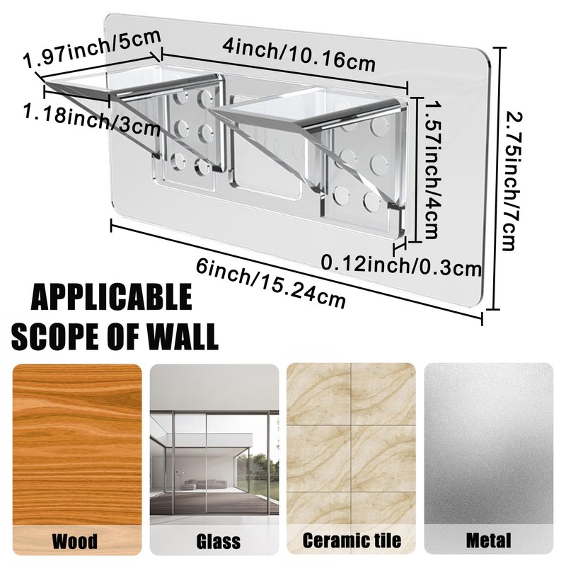 6-Pack Heavy-Duty Adhesive Shelf Brackets, Large Size Double Row Brackets,