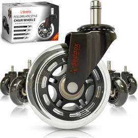 Professional Office Chair Caster Wheels Gift Set of 5 - Protect All Your Floors - 3'' Heavy Duty Replacement Rubber Chair Casters - Best Protection for Your Hardwood Floors