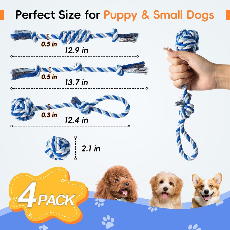 wodoca Dog Rope Toys 4 Pack, Puppy Teething Cotton Knot