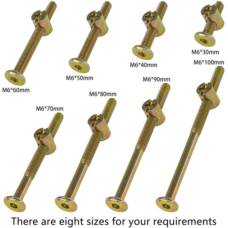 10-Set M6 Furniture Bolt and Nut Kit, Hex Socket Bed