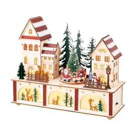 Lumineo LED Wood Village with Santa Scene, 8.66" Tall, Warm White LEDs