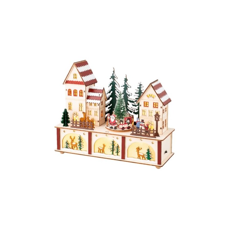 Lumineo LED Wood Village with Santa Scene, 8.66" Tall, Warm