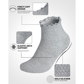 Non Slip Grip Yoga Socks for Women Breathable Cute Ruffle Ankle Socks for Yoga, Pilates, Barre Workouts (US, Alpha, One Size, Regular, Regular, 4 Pairs-2 Black/2 White)