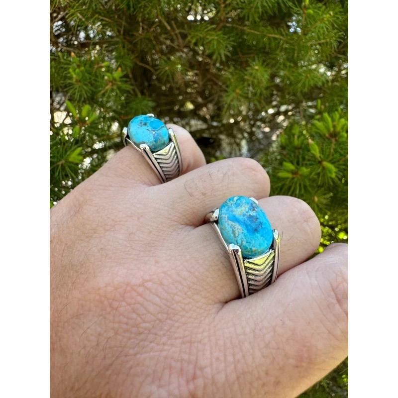 HarlemBling Blue Genuine Turquoise Mens Real Solid 925 Sterling Silver