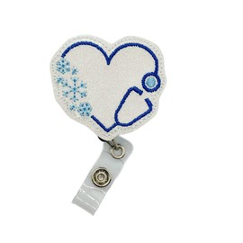 Winter Stethoscope Badge Reel, Retractable Snowflake ID Holder, Nurse Name Tag Clip (belt clip)