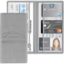XINLIYA Car Registration and Insurance Card Holder, PU Glove Box Essential Documents Paperwork Driver License Organizer for Car, Wallet Case Auto Vehicle Truck Accessories for Women and Men (Gray)