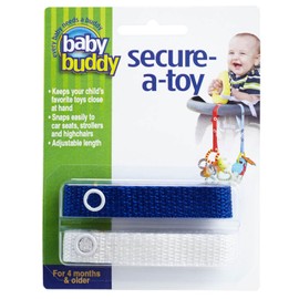 Baby Buddy Secure-a-Toy, Adjustable Pacifier and Teether Strap for Stroller, Highchair, and Car Seat, Royal White, 2 Pack
