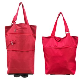 Vikooyes Foldable Shopping Bag With Wheels Large Reusable Collapsible Shopping Cart Grocery Cart Bag Rolling Tote Bag With Wheels(Red,X-Large)