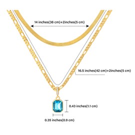 Mesovor Gold Crystal Layered Necklaces for Women Trendy, 18K Gold Plated Statement Crystal Pendant Necklace | Birthstone Necklace Jewelry Gifts (Blue)