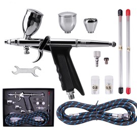 SAGUD Airbrush Gun Set Single Action Air Brush Pen 0.3mm with Extra 0.5 0.8 mm Needles,Airbrush Hose and 2CC/5CC/13CC Cup Kit