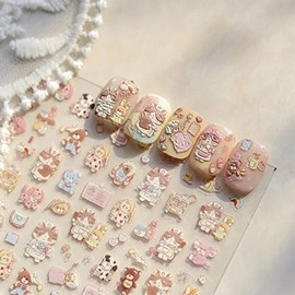 Nail art cute cute bear cat nail emboss sticker-WFHTQTA / 네일아트 아기자기 귀여운 곰 고양이 네일 엠보스티커-WFHTQTA