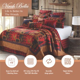 Regal Comfort Printed Quilt Set of 3 - Bed Decor for Teen Girls Bedspread for Queen Size Bed - Shabby Chic Decor Quilt Bedding Set Full Queen Bed Sheets Design (90" X 90", Life is Better in the Woods)