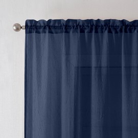 Chyhomenyc Crushed Sheer Navy Blue Curtains 84 Inch Length 2 Panels, Light Filtering Solid Crinkle Voile Lightweight Rod Pocket Sheer Curtian for Bedroom Living Room, Each 42Wx84L Inches