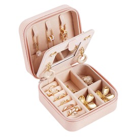 Guyode Jewellery Box, Leather Jewellery Storage, Jewellery Box, 10 x 10 x 5 cm, Portable Jewellery Box, Travel Jewellery Box, for Storing Earrings, Rings, Necklaces and Bracelets (Pink)