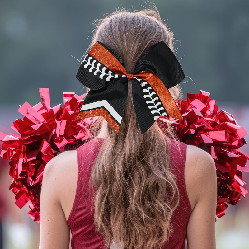 DEEKA 8" Softball Cheer Bows with Glitter Stitching Thread Cheerleader