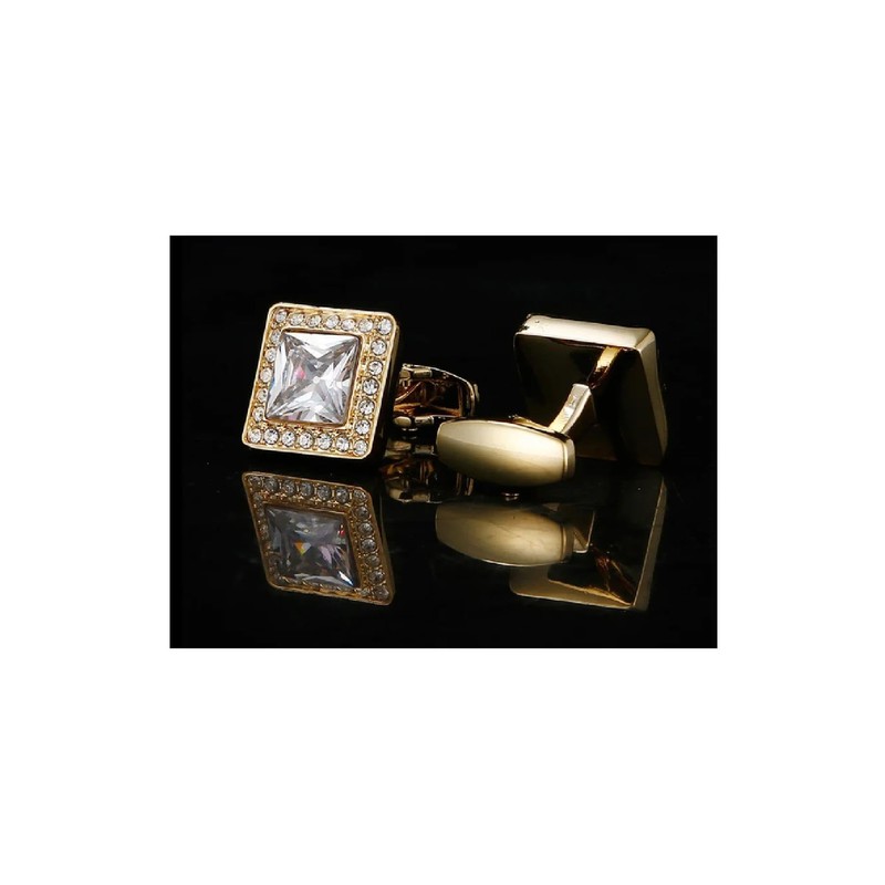 Charles William Stunning Square Gold Cufflinks with Stone Elements