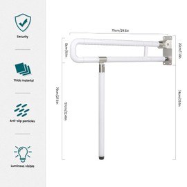 JELLYRATTBIT Handicap Grab Bars Rails, 29.5 Inch Foldable Toilet Grab Bar Flip Up Arm Rails with Anti-Slip Grip Shower Assist Aid Safety Rails for Elderly Pregnant Women Disabled Handicap Bar