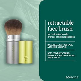 EcoTools Brocha retráctil para maquillaje facial, brocha Kabuki para base, rubor, bronceador y polvo, apto para viajes y perfecto para llevar, ecológi