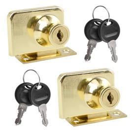 UFURMATE Glass Cabinet Lock, 2Pcs Zinc Alloy Double Glass Door Lock Cabinet Glass Door Double Latch with Alike Key Double Open Lock for 5-8mm Thick Glass Cabinet Door (Bright Gold)
