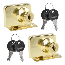 UFURMATE Glass Cabinet Lock, 2Pcs Zinc Alloy Double Glass Door Lock Cabinet Glass Door Double Latch with Alike Key Double Open Lock for 5-8mm Thick Glass Cabinet Door (Bright Gold)
