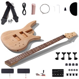 Leo Jaymz DIY Electric Bass Guitar Kits -Roasted Ash Body,Roasted Maple Neck and Laurel Wood Fingerboard - Fully Components Included (IB 4Strings)