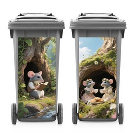 ANATTASOUL 2 Sheets Wheelie Bin Stickers Tree Hole and Mouse Waterproof Dustbin Decor, 14.9"x 32.2" Adhesive Large Decal for Bins, Fridge, Wall Outdoor, Indoor Decoration