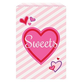 Unique Party 62635 5" x 7.5" Sweet Heart Party Loot Bags 8 Pcs, Multi