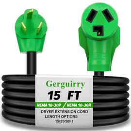 Gerguirry 15 Ft 3 Prong Dryer Extension Cord, 30 Amp NEMA 10-30P to 10-30R, for Dryer/RV/EV Charging, 250V 10-Gauge, Weatherproof & ETL Listed