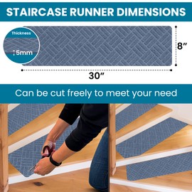 30” x 8” Step Carpet for Stairs Non Slip - 7 PCS Pre Cut Stair Treads for Wooden Steps - Peel and Stick Reusable Stair Runner - TPE Backing - Safety Stair Carpet for Adults, Kids & Pets (Grey)
