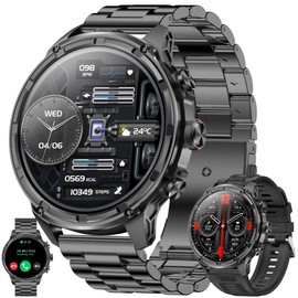 Men's Smartwatch with Phone Function, Torch, 1.85 Inch AMOLED 5ATM Smart Watch Activity Tracker with 123 Sports Modes Blood Pressure Sleep Monitor Pedometer Watch for iOS Android (Black)