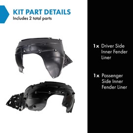 TRQ Inner Fender Liner Set Compatible with 2017-2018 Honda Civic HO1248176 HO1249158