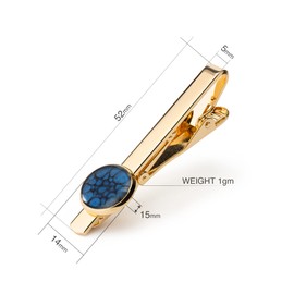Classic Handmade Round Circle Tie Clip Jewellery for Men (Dark Blue Gold)