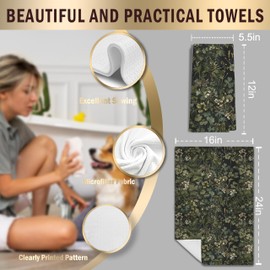 LUKIPOM Vintage Botanical Kitchen Towels, Olive Green Hand Towels for Bathroom, Dark Green Fern Leaf Flower Dish Towels Tea Towels for Kitchen, Green Bathroom Kitchen Decor, 16x24 Inch