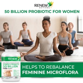 RENEW ACTIVES 50 Billion Probiotics for Women with MAKTREK Bi-Pass Technology - Microencapsulated Probiotics for Advanced Absorption, Made to Survive Stomach Acid and Reach Deep into Intestines, Probiotic 50 Billion CFU for Women’s Daily Digestive, Immun