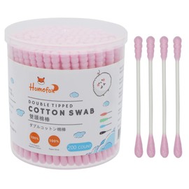 HOMEFOX Pink Cotton Swabs Spiral - 200 Count Organic Cotton Buds Double Side Tightly Wrapped Cotton Tips Paper Stick Soft Gentle Lint-Free Cruelty-Free, Round & Spiral (Pink)