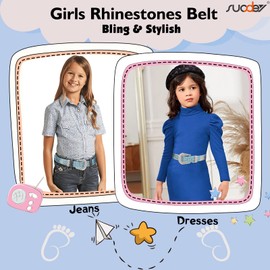 SUOSDEY Kids Rhinestone Belt for Girls Boys,Western Cowgirl Cowboy Studded Leather Belt for Child,blue