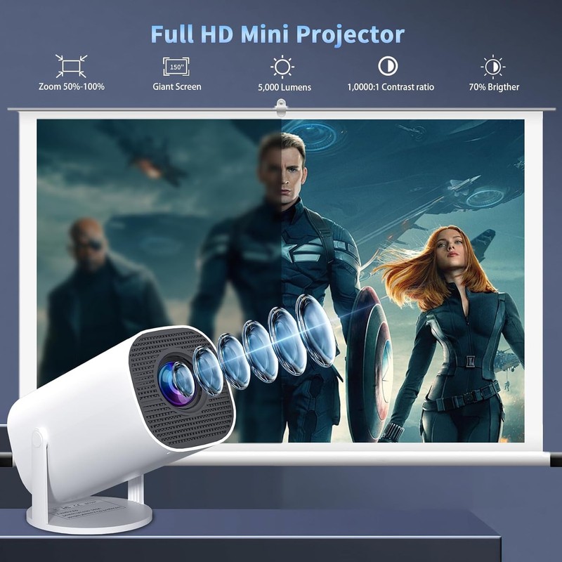 Sucetiho Mini Projector with WiFi and Bluetooth, Portable Outdoor Movie