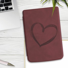 kwmobile Case Compatible with Pocketbook Touch Lux 4/5/Touch HD 3/Color (2020)/Vivlio Lux 5 Case - Faux Leather Cover - Heart Brush Dark Red