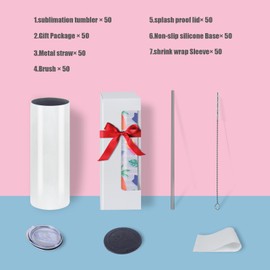 MICLAXYS 50 Pack 20oz Flat Edge Sublimation Tumblers Bulk With Flat Edge, 20OZ Flat Sublimation Tumbler Blank, Skinny Straight Stainless Steel Blanks Cups with Individual Box (50, 20OZ Flat Edge)