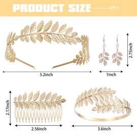 XoeLLe 5 Pieces Goddess Accessories Set, Greek Goddess Costume Women, Include Roman Leaf Crown, Earring, Gold Arm Cuff, Gold Hair Accessories for Romantic Bridal Vintage Wedding Party