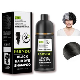 FARNDU Black Hair Dye Shampoo for Women & Men, Gray Hair Coverage Herbal Natural Ingredients 3 In 1 Hair Color Shampoo