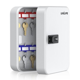 Uniclife 20 Position Key Cabinet with Combination Lock Resettable White Digital Security Storage Box Steel Key Organizer with Colorful Key Tag Labels Stickers and Hooks