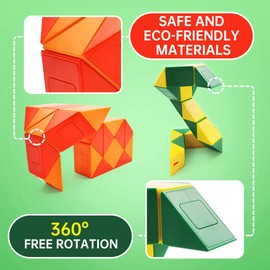 Monster Go Snake Puzzle, 24 Blocks Twist Magic Snake Speed Twist Puzzle Supplies Toys Party Bag Fillers For Kids(Yellow-Green)