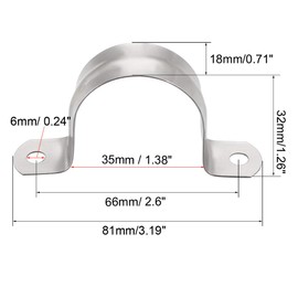 sourcing map 35mm(1.4") Rigid Pipe Strap, 2 Holes 304 Stainless Steel Tension Tube Clip Clamp 8pcs