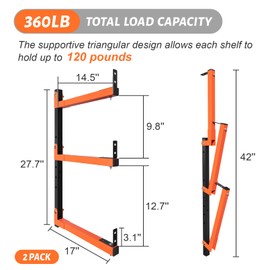 27" Lengthened Lumber Storage Rack, 6-Hole Adjustable Wall Mount Wood Organizer Storage Metal Shelves for Garage (2 Pack)