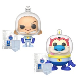 Space Madness: Ren #1532 and Stimpy #1533 Funko Pop Vinyl Figures Bundled with 2 Blue Salamander Emporium Plastic Protective Cases
