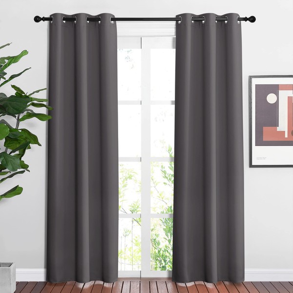 NICETOWN Blackout Window Curtains 84 inch Long - Grommet Top Room Darkening Thermal Insulated Solid Vertical Drapes for Bedroom/Kid Room (2 Panels, 37 x 84 Inch, Grey)