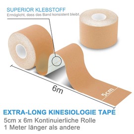 Deilin Kinesiotapes (6 m x 5 cm Uncut Roll), Waterproof & Elastic Kinesiology Tape, Skin-Friendly Kinesio Tapes for Sports, for Knee, Shoulder and Elbow, Muscle Tightening Bands