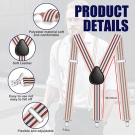 AUYAO Mens Braces, Stripe Suspender Braces for Boys Men, Mens Suspenders with 3 Strong Metal Clips, 2.5 cm Wide Elastic Braces, Heavy Duty Elastic Adjustable Y Shape for Business Wedding Casual
